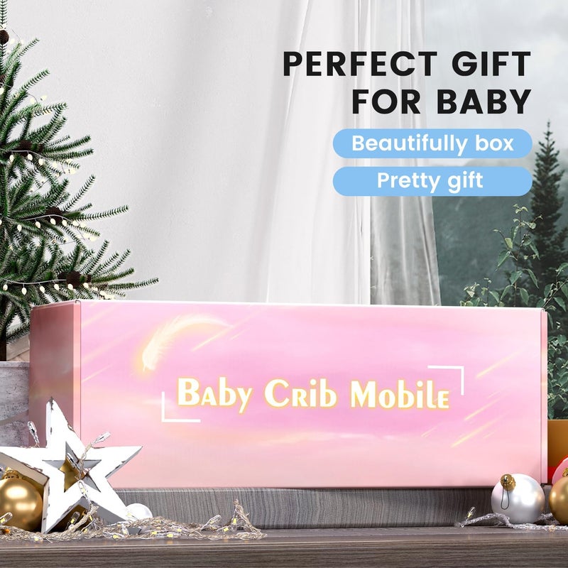 FEISIKE Crib Mobile for Girls Baby Mobiles with 3 Modes Digital Music Box（Turn Only, Music Only, Turn & Music, 35 Lullabies, Pink Elephant Nursery Mobile, Clamp Type, Pretty Box Packaging - Image 5